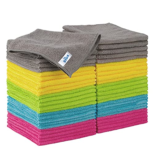 MR.SIGA Microfiber Cleaning Cloth, All-Purpose Cleaning Towels, Pack of 50, Size 11.8 x 11.8 in - color: Green/Blue/Yellow/Pink/Gray, size: 50-Pack 11.8" x 11.8"