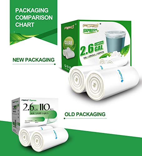 FORID Small Clear Trash Bags, 2.6 Gallon Garbage Bags, Wastebasket Bin Liners 110 Count Plastic Trash Bags for Bathroom Bedroom Office Garbage Can 10 Liters - Durable & Thick Trash Bag - size: 110 Count (Pack of 1), style: Clear 2.6 Gal