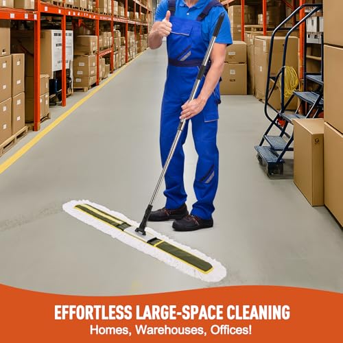 CLEANHOME 36" Commercial Dust Mop for Hardwood Floors, Tile, Laminate | Heavy Duty Industrial Mop with Telescopic Handle, 2 Washable Microfiber Pads, Cleaning for Home, Warehouse, Office