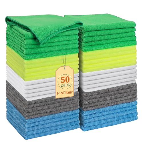 Microfiber Cleaning Cloths – 50 Pack, 15"x15" Ultra Soft, Lint-Free, Quick-Dry Towels for Cleaning Car, Home, Kitchen & Garage – Reusable Microfiber Rags