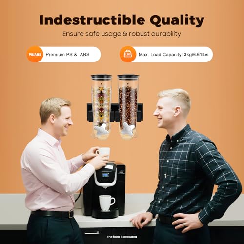 Wall-mounted Food Dispenser, 3L 2 Buckets Coffee Bean Candy Rice Dispenser, Dry Food Dispenser Cereal Dispenser Grain Storage Dispenser for Home, Kitchen, Countertop, Cutlery Rack (Black) - color: Black