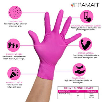 FRAMAR Pink Gloves Disposable Latex Free Large – Nitrile Gloves Large, Non Latex, Powder Free, Guantes De Nitrilo, For Hair Dye, Salon, Cleaning, Tattoo, Food Prep, Extra Durable – 100 Pack - size: Large