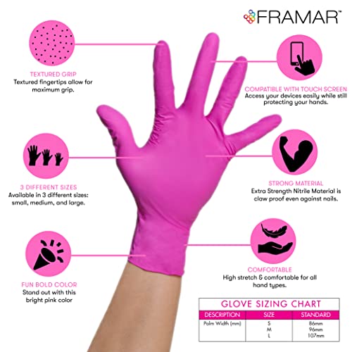 FRAMAR Pink Gloves Disposable Latex Free – Pink Nitrile Gloves Small, Disposable Glove Small, Powder Free, For Hair Dye, Salon, Cleaning, Tattoo, Food Prep, Mechanic, Extra Durable – 100 Pack - size: Small (Pack of 100)
