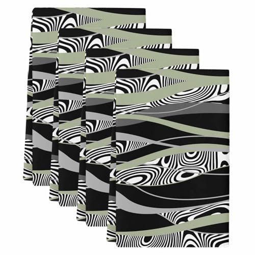 Sage Green Black Stripes Kitchen Towels Set of 4,Absorbent Microfiber Soft Dish Hand Tea Bath Towel,Grey Abstract Gradient Striped Quick Dry Cleaning Cloth Washclothes for Bathroom Hotel Spa 18"x28" - color: Green, size: 4 PCS-18 x 28in