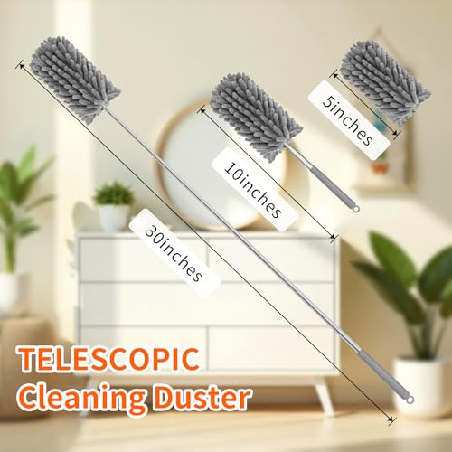 Mini Duster for Cleaning, 360° Bendable Hand Dusters with Extension Pole, Washable Small Duster for Car Interior, Office, Furniture - color: 2 Pack Blue Grey