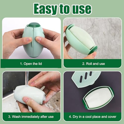 2pcs Reusable Washable Lint Roller, Mini Lint Roller Travel Size Cat Dog Hair Roller Ball Portable Pet Hair Sticky Remover Fabric Shaver Cleaner for Clothing Sofas Debris Dust (Green)