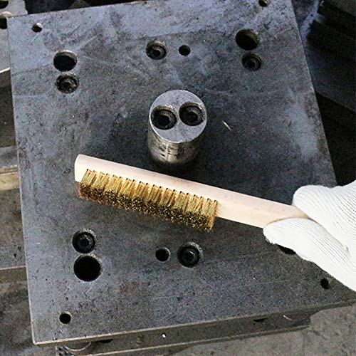 MAXMAN Brass Brush 3Pcs, Soft Brass Bristle Wire Brush for Cleaning Metal Rust, Welds, Home and Kitchen, Wire Scratch Brushes with 10" Beechwood Handle - style: 5 rows 20 bristles 3PCS