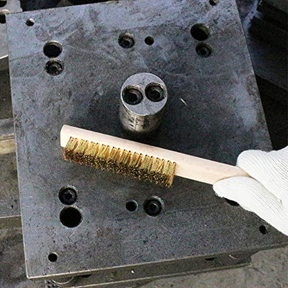 MAXMAN Brass Brush 3Pcs, Soft Brass Bristle Wire Brush for Cleaning Metal Rust, Welds, Home and Kitchen, Wire Scratch Brushes with 10" Beechwood Handle - style: 5 rows 20 bristles 3PCS