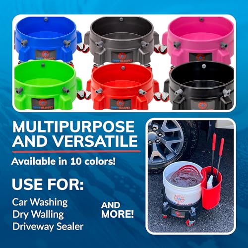 Grit Guard Bucket Dolly with Wheels - Rolling Detailing Wash Bucket with 5 Wheels and 2 Locking Casters Compatible with 2.5, 4, 5 and 6 Gallon Buckets (Silver, 3" Red Casters) - Made in the USA - color: Silver, size: 3" Red Casters