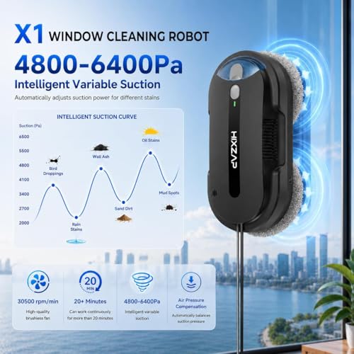 Window Cleaning Robot - Double Helix 4800-6400Pa Suction, Dual Ultrasonic Spray, 85ml Tank, Edge Detection, Anti-Drop, 3 Cleaning Modes for Streak-Free Glas - color: Black-gray