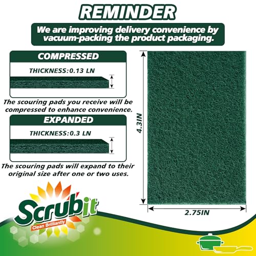 SCRUBIT Scouring Pads - Heavy Duty Scrub Pads for Cleaning Dishes - Non-Scratch - Reusable - Green (50, Green) - color: Green