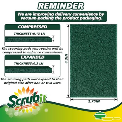 SCRUBIT Scouring Pads - Heavy Duty Scrub Pads for Cleaning Dishes - Non-Scratch - Reusable - Green (50, Green) - color: Green