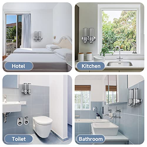 2 in 1 Chamber Wall Mounted BathroomShower Pump Dispenser,Dispensers for The Shower,Shampoo and Conditioner Dispenser,Shower Dispenser 3 Chamber no Drill - color: 17.6 Oz Double Colourless