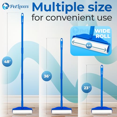 PetLovers Large Lint Roller with 3 Refills – 360 Total Sheets for Tackling Pet Hair, Extra Large Floor and Carpet Roller for Homes with Pets, Perfect for Floors, Furniture, and Loving Pet Owners - size: 4 Pack Floor Roller