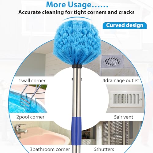 Cobweb Duster with Extension Pole,4-6FT Stainless Steel Spider Web Brush with Pole,Cobweb Duster Outdoor for High Ceilings and Surfaces,Steel Long Handle, Lightweight Cleaner