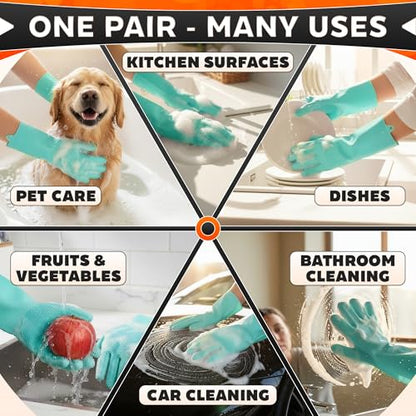 ALPENKOK Silicone Dishwashing Gloves with Scrubber – Non-Slip Silicone Gloves for Washing Dishes | Household Use - color: Turquoise