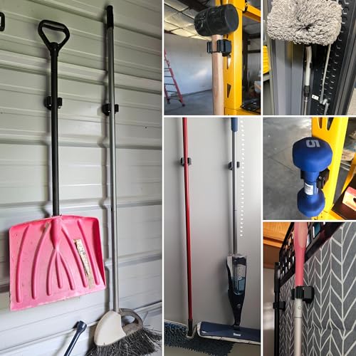ULIBERMAGNET Magnetic Mop Broom Holder,Heavy Duty Movable Magnetic Broom Holder Rack,Anti-slip Wall Mounted Utility Storage Mop Shovel Hanger for Garage, Kitchen, Laundry, Garden(8 Pack/Black) - style: 12LB 8PCS Magnetic Mop Holder