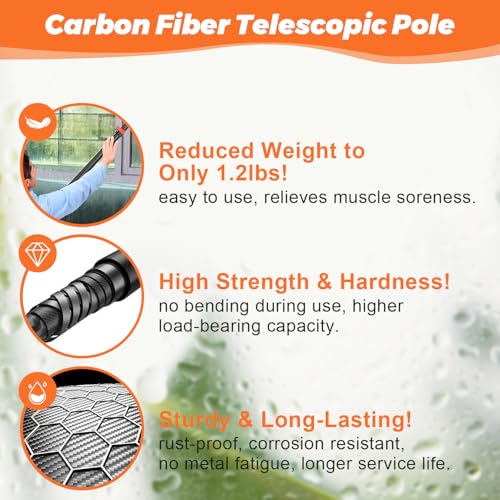 Window Squeegee with Carbon Fiber Extension Pole for Home, 3.5 to 12Ft Window Cleaning Kit Tool Outdoor, Lightweight Professional Window Washing Kit with Rotatable Head & 2 Scrubbers, 2 in 1 - size: 12 FT
