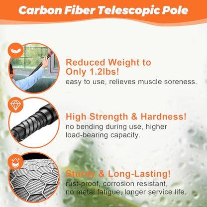 Window Squeegee with Carbon Fiber Extension Pole for Home, 3.5 to 12Ft Window Cleaning Kit Tool Outdoor, Lightweight Professional Window Washing Kit with Rotatable Head & 2 Scrubbers, 2 in 1 - size: 12 FT