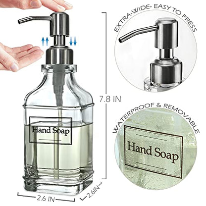 JASAI Antique Design Soap Dispenser with Rust Proof 304 Stainless Steel Pump, Refillable Glass Soap Dispenser with 10Pcs Clear Stickers, Premium Kitchen & Bathroom Soap Dispenser - color: 1 Pack