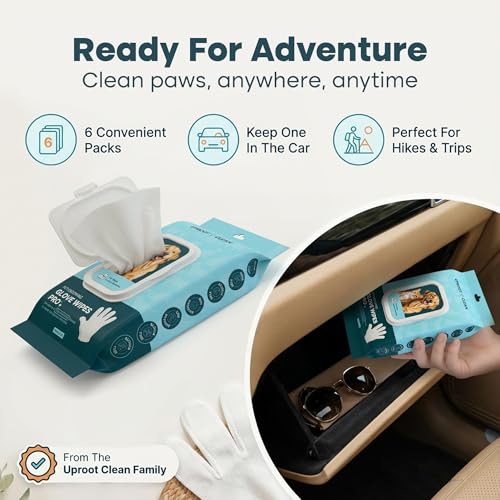 Uproot QuickClean Gloves Pro: Extra-Thick Pet Glove Wipes for Dogs & Cats - Easy Wipe Paws, Eyes, Ears, Butt, & Body - Lick-Safe for Cats & Dogs - Cleaning, Deodorizing & Grooming (20 Pack) - size: 20 Pack
