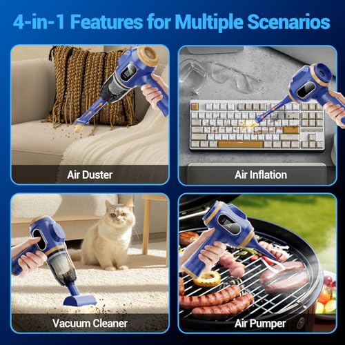 Car Vacuum Portable Cordless 17000Pa Cordless Mini Handheld Vacuums with LCD Display and Multi-Nozzles, High Power Wet and Dry for Car, Home, Office, Pet, Compact and Portable Design