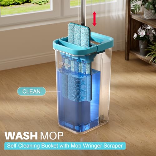 JOYMOOP Flat Mop Head, 13 Inch Microfiber Replacement, Grey & Cyan Blue, 1 Pack - color: Grey & Cyan Blue