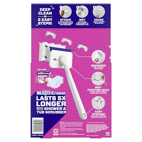 Mr. Clean Magic Eraser Shower & Tub Scrubber, Bathroom Cleaner, All in One Bathroom Cleaner, Lemon Starter Kit, 2 Scrubber, 5 Foaming Magic Erasers, 1 Whole Home Extra Durable Magic Eraser - size: 2 Devices + 6 Refills