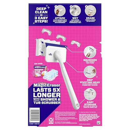 Mr. Clean Magic Eraser Shower & Tub Scrubber, Bathroom Cleaner, All in One Bathroom Cleaner, Lemon Starter Kit, 1 Scrubber & 2 Foaming Magic Erasers - size: 1 Device + 2 Refills