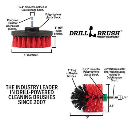 Outdoor Cleaning Supplies - Stiff Bristle Outdoor Power Scrubber - Concrete and Brick Stain Remover - Concrete Pools Cleaning Kits- Heavy Duty Deck and Patio Scrubbing Brushes - Stiff Bristle Brush - color: Red