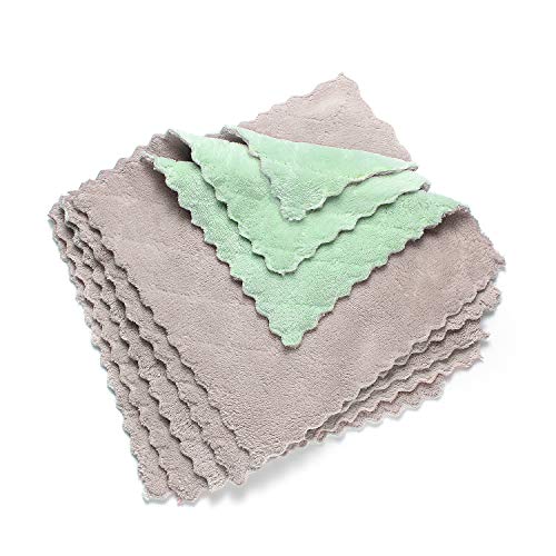 kimteny Cleaning Cloths Kitchen Towels Microfiber Washcloths Lint Free Dish Cloth Reusable Dishtowels Household Super Absorbent Fast Drying, 10"x10", Pack of 5 (Green-Grey) - color: Green-grey