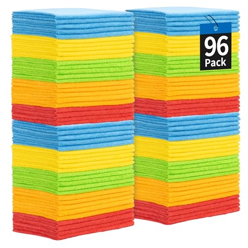 Microfiber Towels for Cars, 96 Pack Microfiber Cleaning Cloths, 11.5"*11.5" Cleaning Towels Bulk Absorbent Lint-Free, All-Purpose Rags for bar, Office, Household Cleaning - color: Assorted, style: 96 Pack