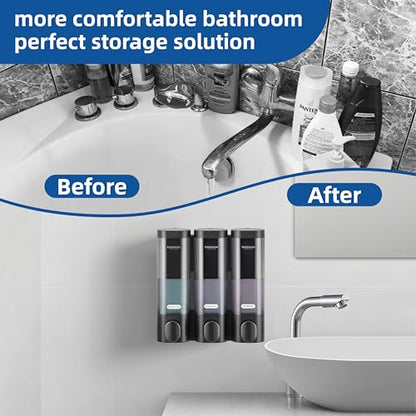 3 in 1 Shower Soap Dispenser, 3×300 ml Chamber Shampoo and Conditioner Dispenser Shampoo Dispenser for Shower Wall Mounted Shower Pump Soap Dispenser for Bathroom Kitchen (3 Chamber+Black) - color: 3 Chamber+black