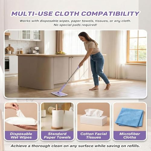 The Zero-Touch Mini Mop, 2026 Upgraded Snap Grip Mini Mop, Cloth Changing MiniMop with Automatic Hands Free Push Pull Handle, Suitable Disposable Pads Kitchen Counter Cleaning (White 39 in) - color: White 39 in