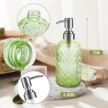 Kaishun Refillable Glass Soap Dispenser (2PC) for Hand Soap & Lotion, Green - color: Green (2 Pack)