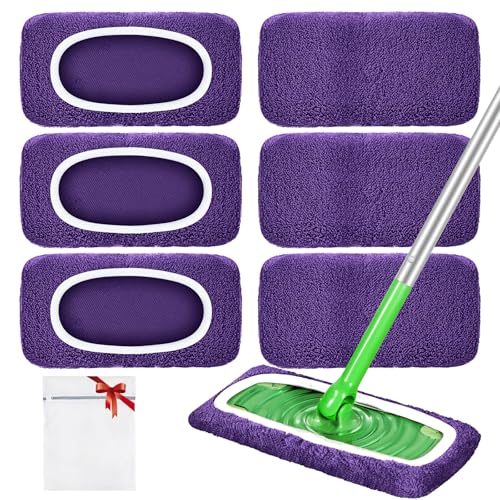 Reusable Mop Pads Compatible with Swiffer Sweeper Mop, Microfiber Wet Pads Refill & Machine Washable Dry Sweeping Cloths for Use on All Sealed Floors - Stone, Hardwood, Laminate & Tile (6 Purple) - color: Purple, size: 6 Pack