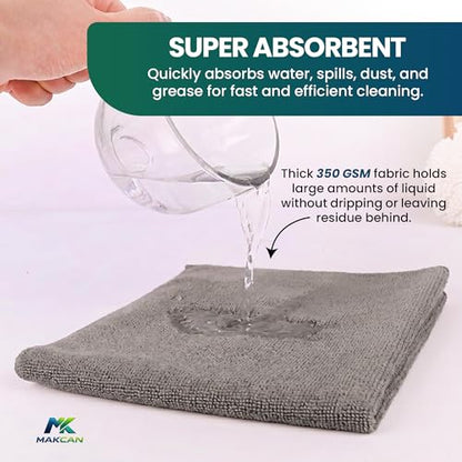 Microfiber Cleaning Cloths, 12 Pack, 40 x 40 cm, 350 GSM | 350 GSM, Lint-Free, Multi-Surface, For Kitchen, Car, Glass & Household