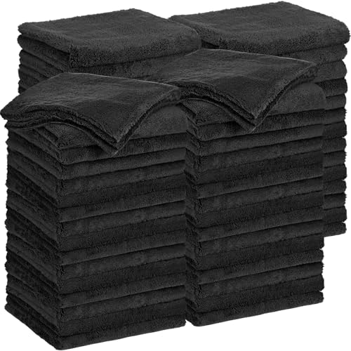 Shimeyao 30 Pcs 16 x 16 Inch Edgeless Microfiber Plush Towels for Cars Detailing Drying Wash Polishing Absorbent Cleaning Cloths, 500 GSM (Black) - color: Black, size: 16 x 16 Inch