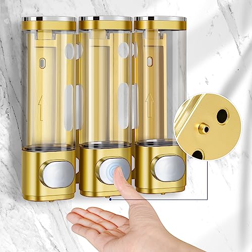 3-in-1 Room Wall Mounted Bathroom,Shower Pump Dispenser and Organizer,Dispensers for The Shower,Shampoo and Conditioner Dispenser,Shampoo Dispenser for Shower - color: 10.6 Oz Triple Golden