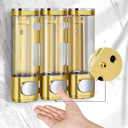 3-in-1 Room Wall Mounted Bathroom,Shower Pump Dispenser and Organizer,Dispensers for The Shower,Shampoo and Conditioner Dispenser,Shampoo Dispenser for Shower - color: 10.6 Oz Triple Golden