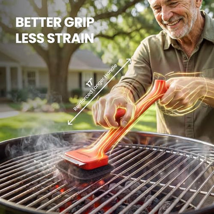 ThermoMaven Bristle-Free BBQ Grill Brush - No Wire Risk Steam Cleaner Removes Burnt Grease Fast - 17" Cool-Touch Handle, Scraper & 3 Replaceable Heads for Gas, Charcoal & Cast Iron - size: Red 3pcs-Small