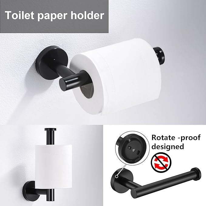 10Pieces Matte Black Bathroom Hardware Accessories Set Hand Towel Ring 16 inch Towel Bar Toilet Paper Holder Towel Hooks 4 Pieces Round SUS 304 Stainless Steel Heavy Duty Wall Mounted Bathroom Holder - color: Matte Black, size: 10 piece 16"