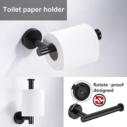 10Pieces Matte Black Bathroom Hardware Accessories Set Hand Towel Ring 16 inch Towel Bar Toilet Paper Holder Towel Hooks 4 Pieces Round SUS 304 Stainless Steel Heavy Duty Wall Mounted Bathroom Holder - color: Matte Black, size: 10 piece 16"