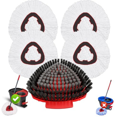 Fatmass 5 Pack Spin Mop Replacement for O Cedar EasyWring 1-Tank System,Include 4 Mop Replace Heads + 1 Upgrade Scrubber Brush, 100% Microfiber Mop Refills Deep Cleaning Machine Washable - color: White (4 Mop Heads+1 Brush)