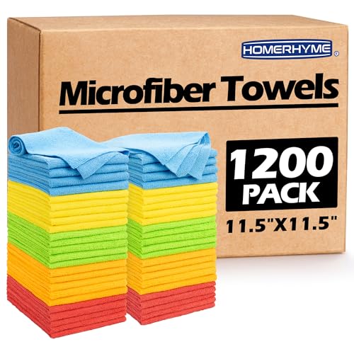 Shop Towels Rags, 1200 Pack Microfiber Cleaning Cloth Bulk Absorbent Lint-Free, All-Purpose Microfiber Towel Cleaning Rags for Commercial, Industries, Garage & Housekeeping 11.5"*11.5" - color: Assorted, style: 1200 Pack
