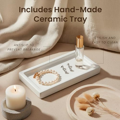 MaisoNovo Soap and Lotion Dispenser Set - Bathroom Soap Dispenser Set with White Soap Dispenser, Gold Pumps & Ceramic Tray - color: White Bottles/ Golden Pumps/ White Ceramic Tray