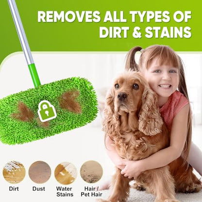 Reusable Mop Pads Fit Swiffer Sweeper, 4-Pack Microfiber Mop Replacement Pads, Washable Wet Mopping Cloths & Dry Sweeping Chenille Pads Refill for Floor Cleaning - color: Green-4 Pack