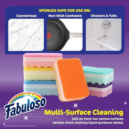 Fabuloso Scratch-Free Kitchen Dish Sponges, Rainbow Cellulose Scrubber Sponge with Scouring Pad for Dishes, Pots, Pans, Counters and Sinks, Tough on Messes, 4.25 x 2.75 x 1.25 in, 6 Count - 2 Pack - color: Rainbow, size: 6 Count (Pack of 2)