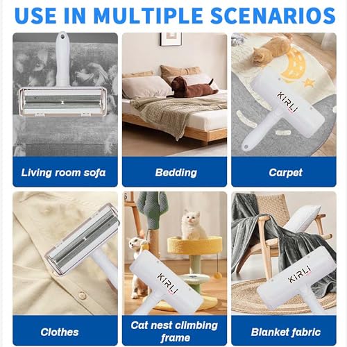 KIRLI Pet Hair Roller, Fur Remover Tool with Built-in Fur bin, Reusable Lint Roller for Pet Hair, Multi-Surface Furniture Clothing, Couch, Carpet, Bedding Cat and Dog Hair Remover (White) - color: White