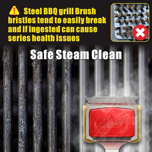 GRILLART Grill Brush Bristle Free. SteamWizards BBQ Replaceable Cleaning Head, Unique Seamless-Fit Scraper Tool for Cast Iron/Stainless-Steel Grates, Safe Barbecue Grill Cleaner-Red - color: Grill Brush & Scraper